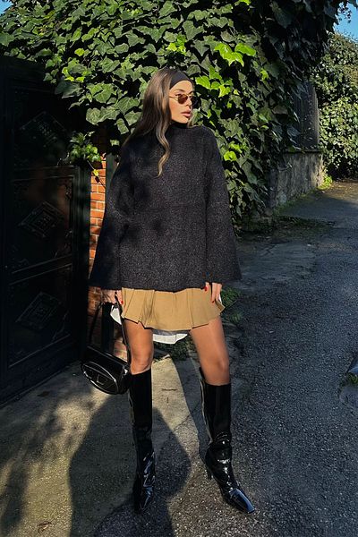 XHAN Anthracite Stand Collar Glitter Sweater 5Kxk3-49082-36