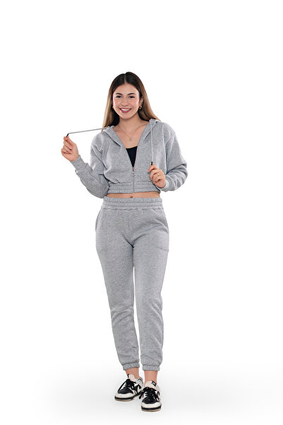 TOMRİS Kapüşonlu Fermuarlı Crop Eşofman Takımı