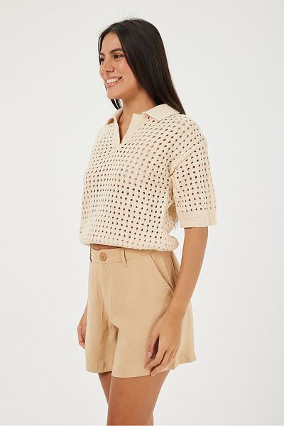 POODLE Γυναικεία πλεκτή μπλούζα Ajurku Fancy Polo Collar