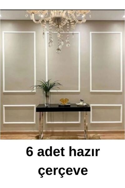 galaksihome Dekoratif Boyanabilir Duvar Çıtası Modern 6 Adet Hazır Çerçeve Ta...