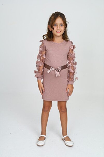 ANGELOS GIRLS Kız Çocuk Kolları Tüllü Ve Aksesuarlı Elbise 12130