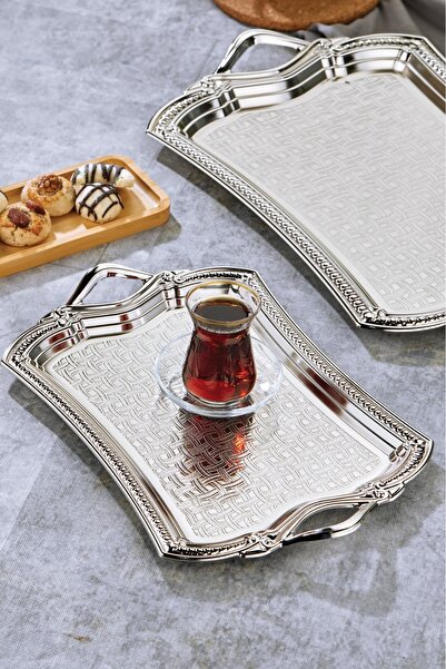 Cooker 2'li Özel Lüx Kare Paslanmaz Çelik Tepsi (49X33CM VE 36X24CM)