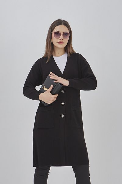 Elçelya Moda Cardigan lung de buzunar cu nasturi pentru femei sezonier