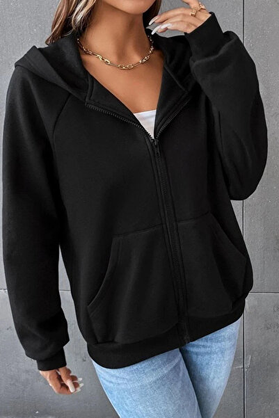 YAKAMEL سترة صوفية بغطاء للرأس مقاس كبير مع سحاب