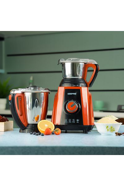 Geepas 3-in-1 Mixer Grinder, 3 Speed With Pulse, 1.5L Blending Jar & Grinder Jar, 0.5L Chutney Jar