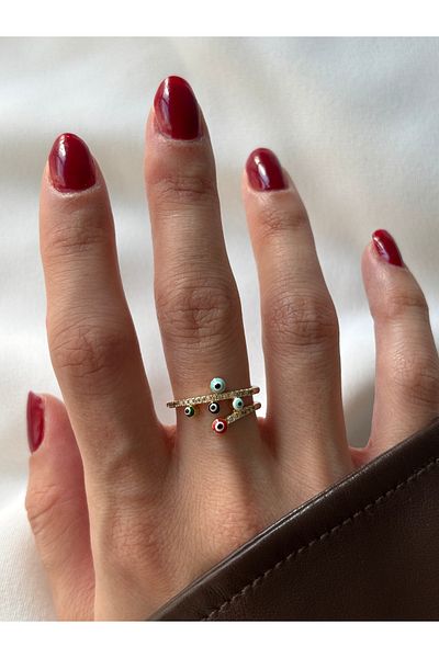 ringbox Asymmetrical Gold Ring with Evil Eye