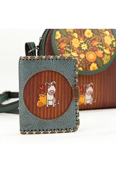 HOODİEMOUSE Small Wallet with Cat and Dog Figures Ethnic Bohemian Retro Style...