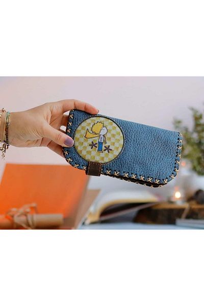 HOODİEMOUSE Big Wallet with Little Prince Figure Ethnic Bohemian Retro Vintage Style - Petrol