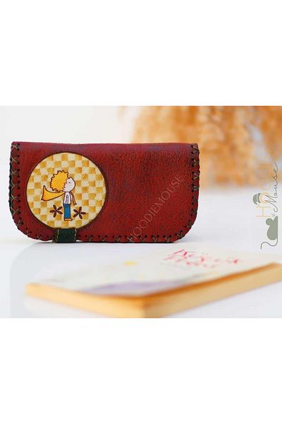 HOODİEMOUSE Big Wallet with Little Prince Figure Ethnic Bohemian Retro Vintage Style - Claret Red
