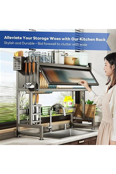 Taimi 3-Tier Over the Sink Dish Drying Rack 105 cm with Cover Black