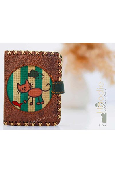 HOODİEMOUSE Kedi Balık Figürlü Küçük Cüzdan Etnik Bohem Retro Style - Kahverengi
