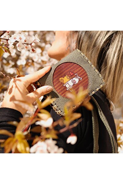 HOODİEMOUSE Ethnic Bohemian Retro Style Cat and Dog Figured Green Small Wallet