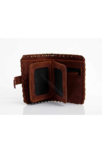 HOODİEMOUSE Cat and Dog Figured Small Wallet Ethnic Bohemian Retro Style - Anthracite