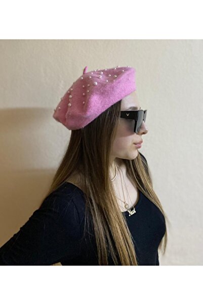 sema aksesuar Pembe Renk İncili Fransız Ressam Bere - Şapka - Sevgililer Günü...