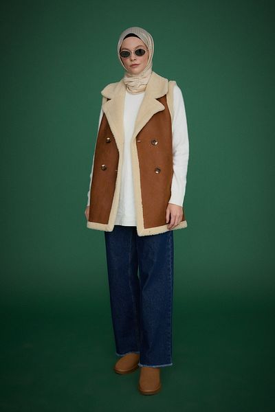 Nihan Deliçili Fur Leather Vest Ecru