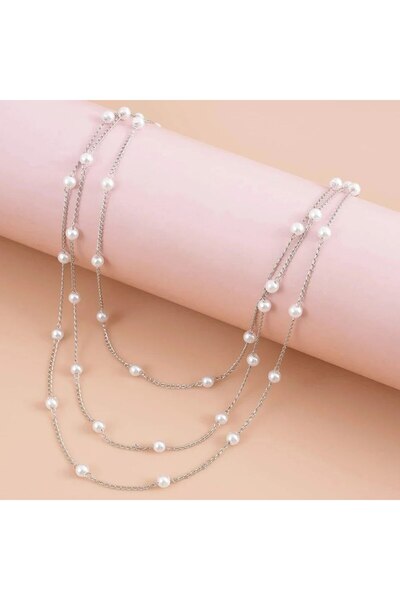 Shiklik MODA قلادة سلسلة من 3 قطع من اللؤلؤ لتعزيز أناقتك