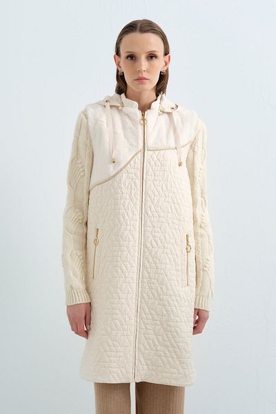 Nihan Thin Quilted, Plush Detailed Vest, Ecru