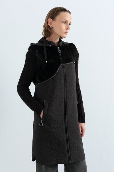 Nihan Slim Quilted Plush Detailed Vest Black