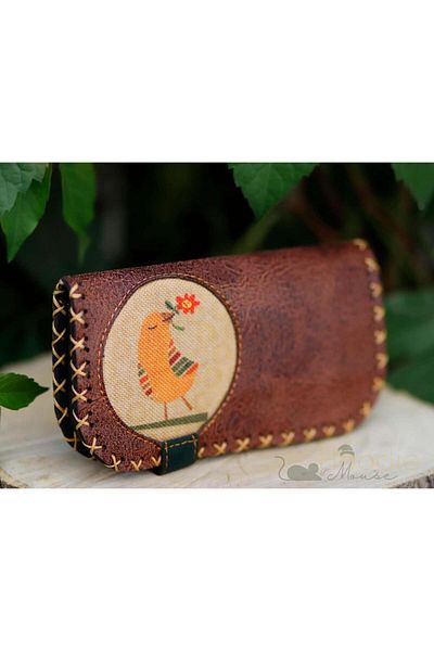 HOODİEMOUSE Large Wallet with Bird Figure Ethnic Bohemian Retro Vintage Style - Brown