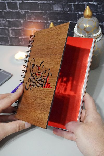markcat Istanbul Themed Agenda and School Notebook - Checked Notebook with Wooden Cover (A5 - 120 Pages)