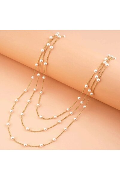 Genel Markalar Şık ve Zarif 3'lü İncili Zincir Kadın Kolye