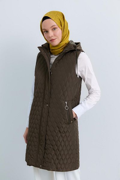 Nihan Pocket Detailed Quilted Vest Khaki
