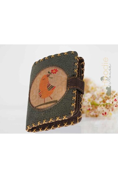 HOODİEMOUSE Kuş Figürlü Küçük Cüzdan Etnik Bohem Retro Style - YESİL