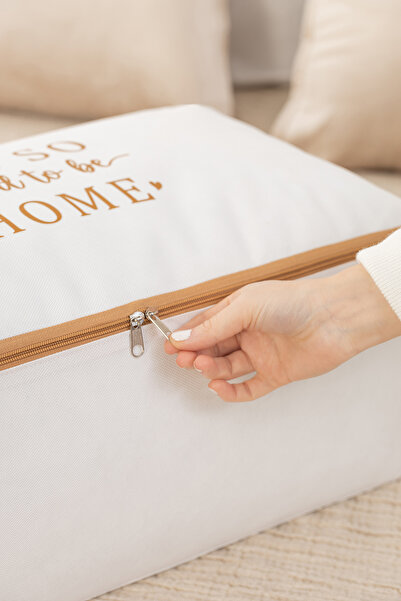 REKHOME 3'lü Bej Baskılı Baza Altı Kazak Pike Battaniye Giysi Kıyafet Hurcu / 52x28x21