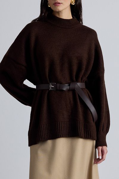 Manuka Long Leather Belt - Wide Buckle, Brown