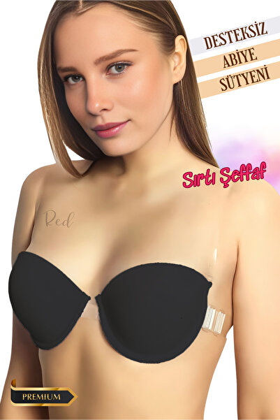 red iç giyim Poliamit Siyah Sırtı Şeffaf Dekolte Abiye Sütyeni Desteksiz Soft Cup (DOLGUSUZ)