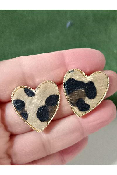 mos&more Coffee Leopard Heart Stylish Evening Dress Daily Earrings