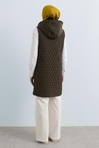 Nihan Cep Detaylı Kapitone Yelek Haki