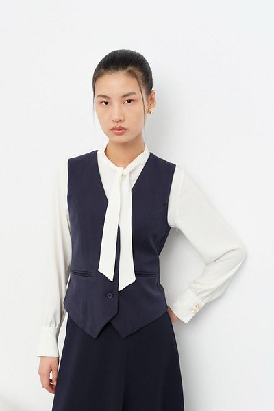 Nihan Flannel Pocket Full Mold Fit Vest Navy Blue