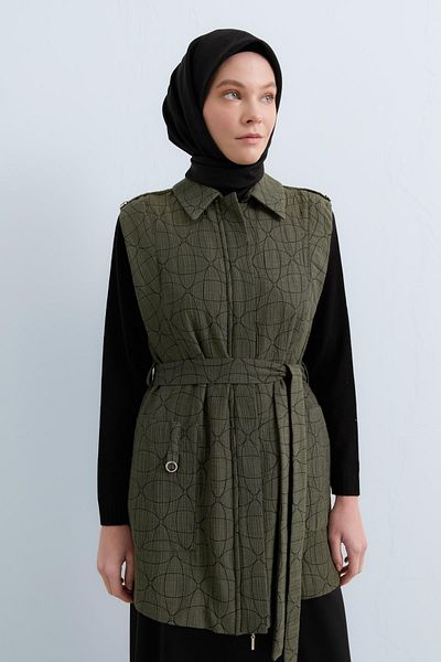 Nihan Slim Quilted Ring with Detailed Vest Khaki