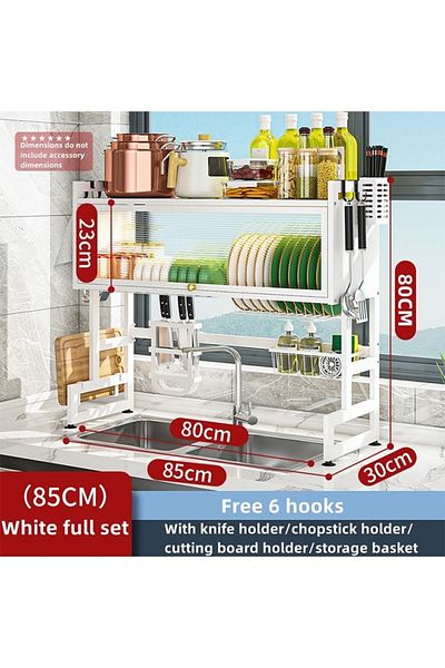 Taimi 3-Tier Over the Sink Dish Drying Rack 85 cm with Cover White