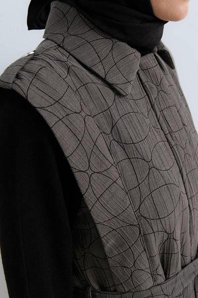 Nihan Ring Detailed Vest - Thin Quilted Smoked