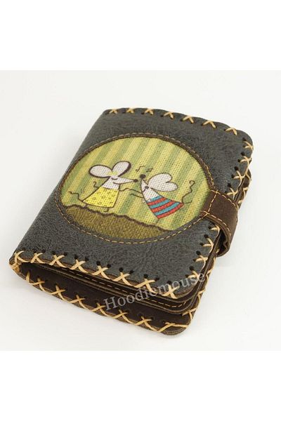 HOODİEMOUSE Small Wallet with Dancing Mouse Figure Ethnic Bohemian Retro Style - Anthracite