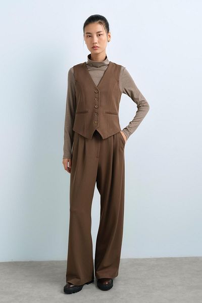 Nihan Flannel Pocket Full Mold Fit Vest Brown