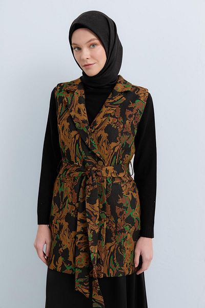 Nihan Double Breasted Jacquard Vest Black