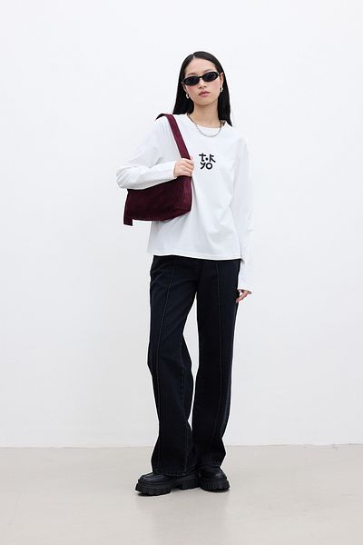 Manuka Bedrucktes T-Shirt mit langen Ärmeln in Ecru