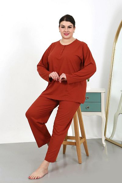 Akbeniz Σετ Πιτζάμες Γυναικείο Plus Size - Μακρυμάνικο, Πλακάκι 202501