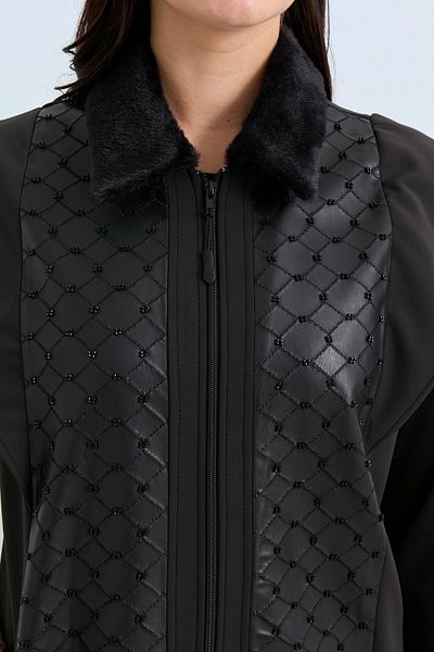 Nihan Quality Şekercilik Long Pattern Black Vest with Fur Collar