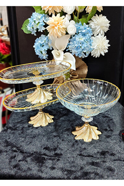 SEÇKİNEV Buket Elegant Oval 3 Piece Gold Detailed Standing Presentation Set