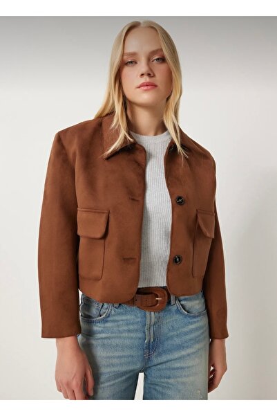 OzBeauty سترة من جلد الغزال مع جيوب