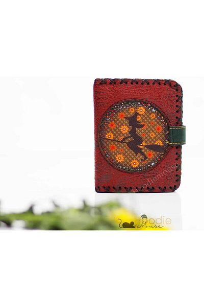HOODİEMOUSE Witch Figured Small Wallet Ethnic Bohemian Retro Style - Claret Red
