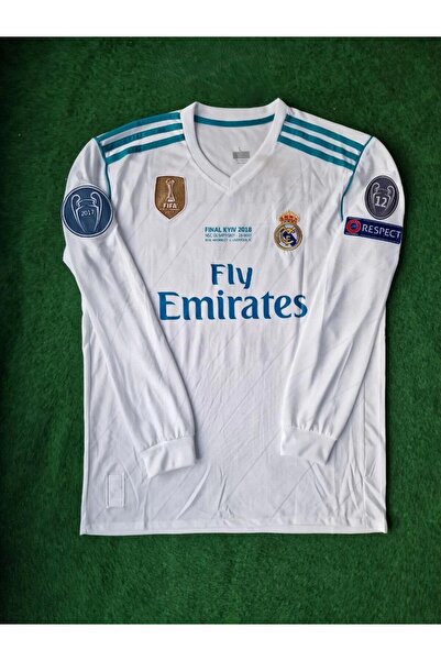 Marka Extra R.o.n.a.ldo/r.e.a.l.-madrid/k.i.e.v Şampiyonlar Ligi Beyaz Uzun Kollu Yetişkin Taraftar Forması