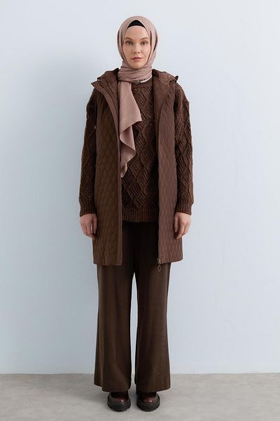 Nihan Pocket Detailed Quilted Vest Brown