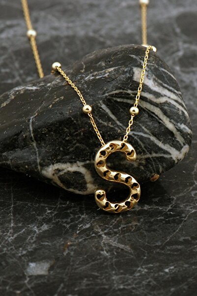 Sümer Telkari Kalpli Altın Kaplama S Harf Gümüş Balon Kolye 8055