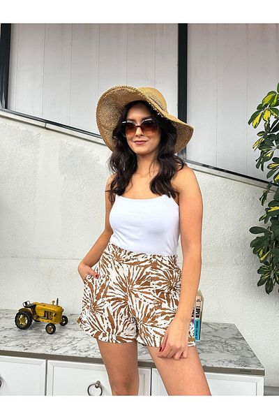 Kübra Tekstil Pantaloni scurți din țesătură din voile cu talie înaltă pentru femei