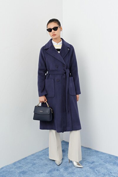 Nihan Kruvaze Kapama Kuşaklı Kaban İndigo